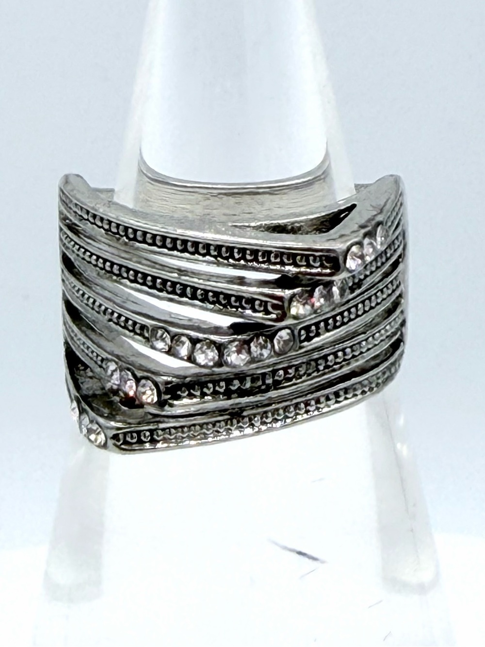 MIM Futuristic Silver Plated Modernist 5 Rows Triangular Woman’s Ring Jewelry